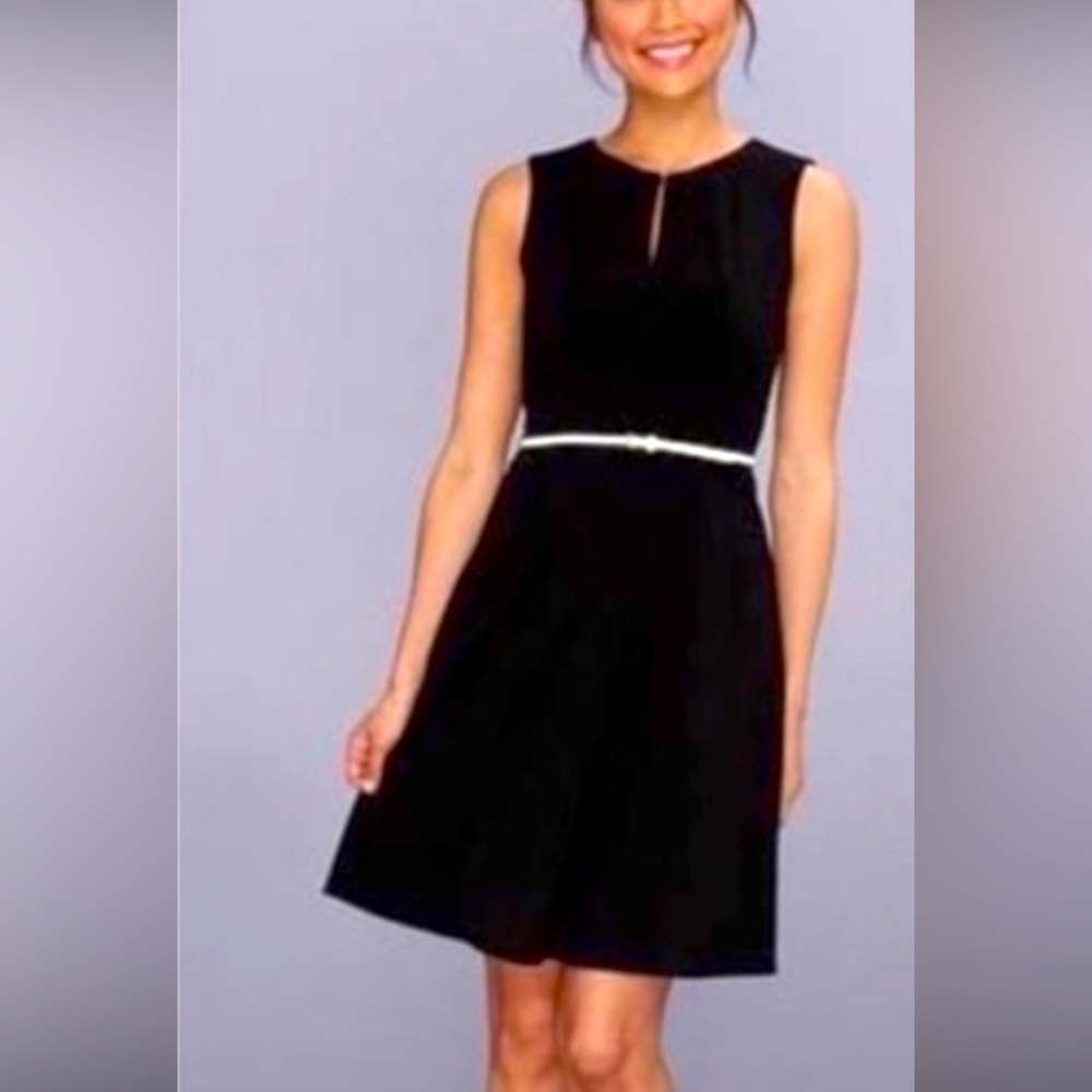 Calvin Klein black A-line belted peephole dress